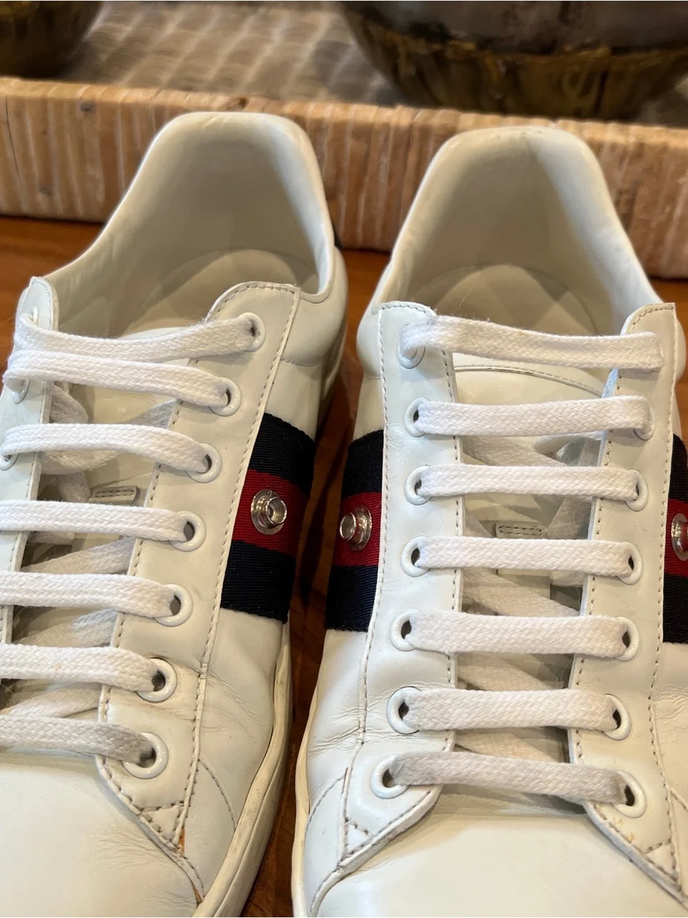 GUCCI Ace Sneakers “Blind For Love” 470012 White Leather Size 42 /US 9 Authentic - Picture 9 of 11